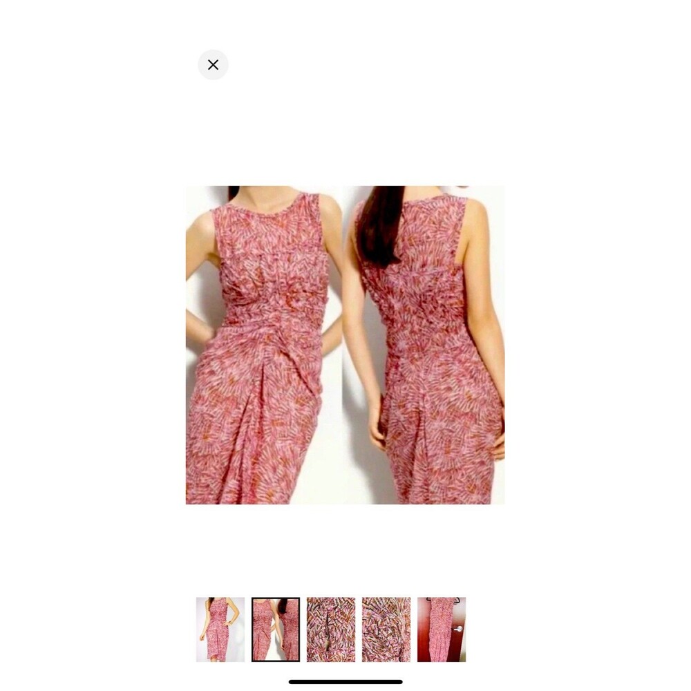 BCBGMAXAZRIA Pink Orange Abstract Print Ruched Draped Midi Dress Size 4 - Picture 4 of 16